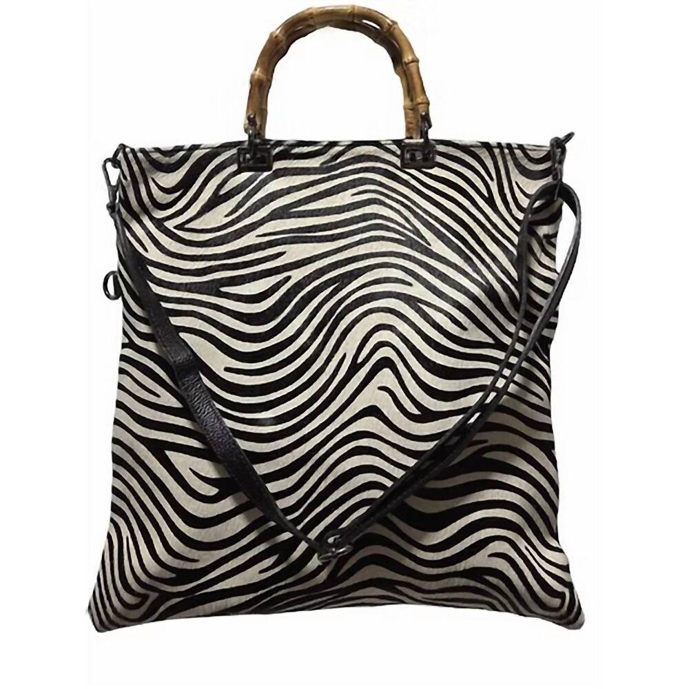 NEW CHARLIE LEATHER women's giorgia xl tote and over shoulder bag in baby zebra